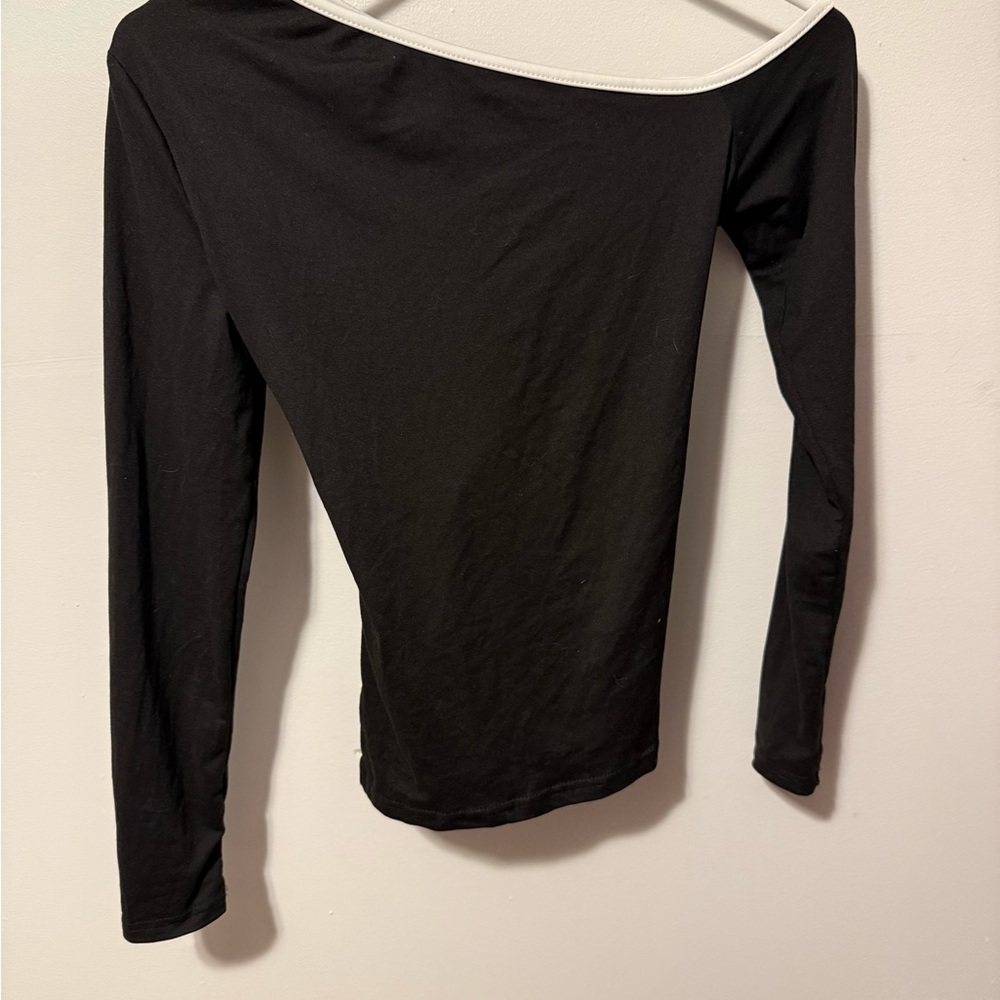 Black Off Shoulder Fitted Long Sleeve Top